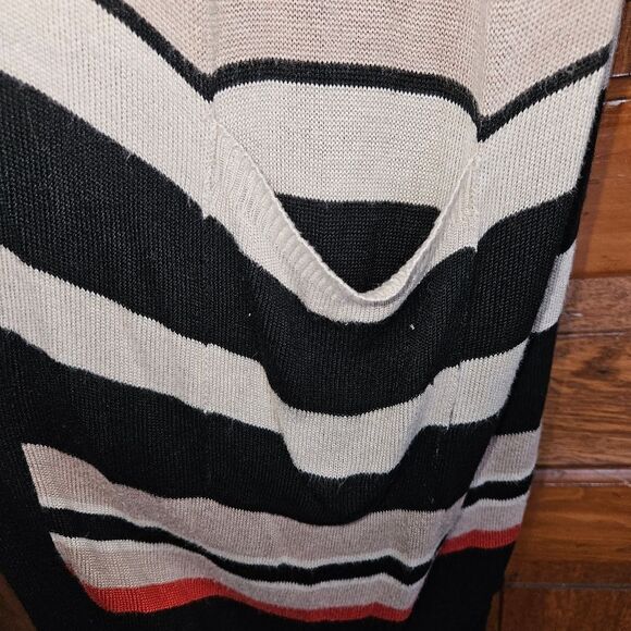 Valerie Stevens Long Tan Blue Striped Cardigan Sweater Womens Large Side Pockets - Picture 4 of 5